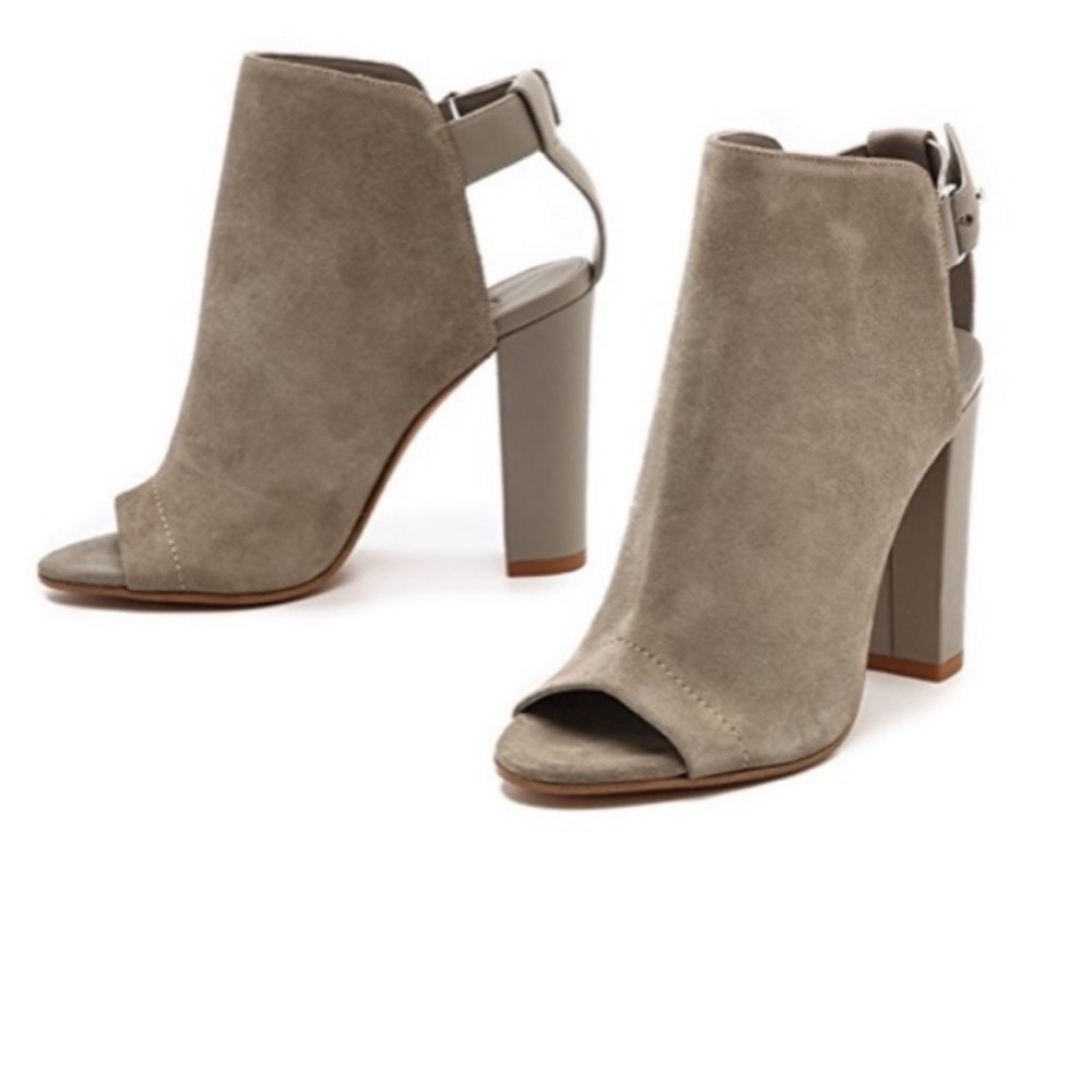 Vince Addison Peep-Toe Suede Bootie Boots Grey Size 10